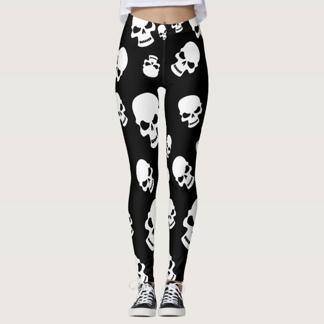 Spooky Goth Skulls Black Halloween Leggings (Front)