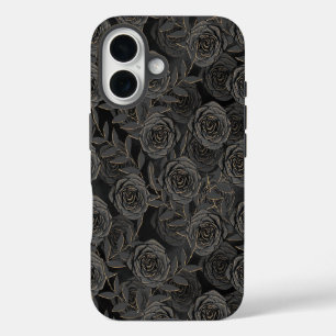 SPOOKY GOTHIC BLACK & GOLD HALLOWEEN FLOWERS iPhone 16 CASE
