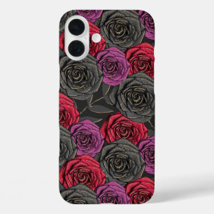 SPOOKY GOTHIC BLACK RED & PURPLE HALLOWEEN FLOWERS iPhone 16 PLUS CASE