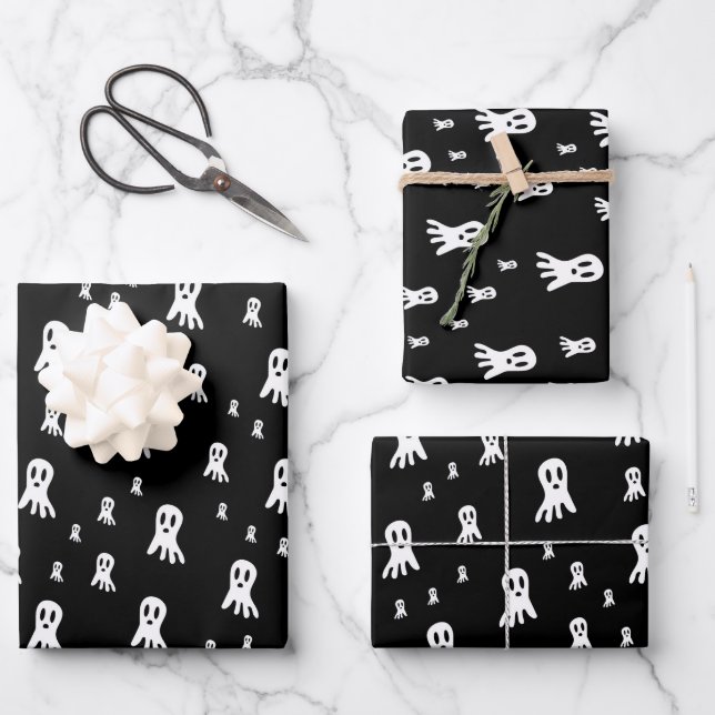 Spooky Gothic Ghost Illustration Wrapping Paper Sheet (Front)