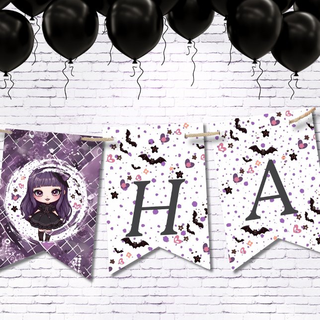 Spooky gothic girl Happy Birthday  Bunting (Spooky gothic girl Happy Birthday Bunting Flags)