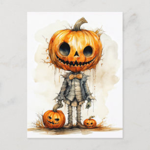 Spooky Gothic Halloween Pumpkin Fiend Postcard