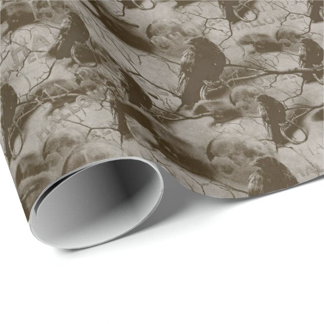 Spooky Gothic Raven In Full Moon Adult Halloween Wrapping Paper (Roll Corner)
