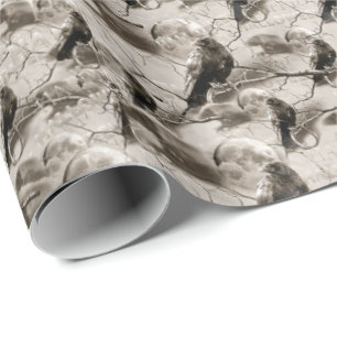 Spooky Gothic Raven In Full Moon Adult Halloween Wrapping Paper