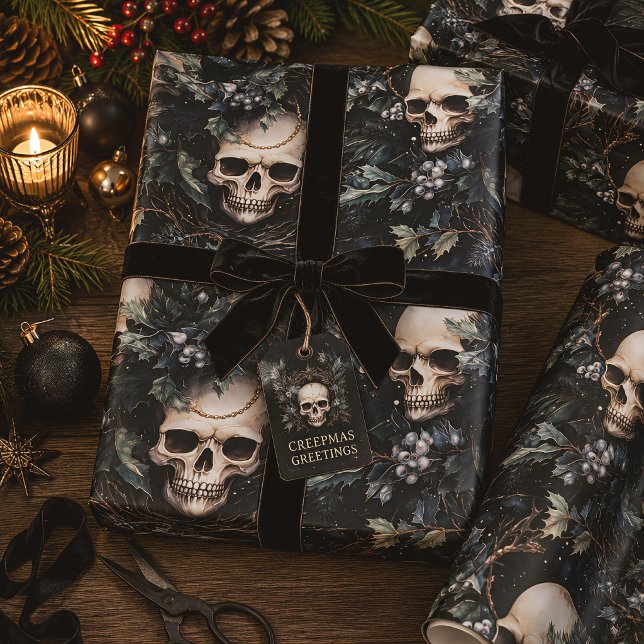 Spooky Gothic Skull Christmas Creepmas Wrapping Paper (Creator Uploaded)