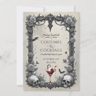 Spooky Gothic Skull Roses Costume Cocktail Party Invitation