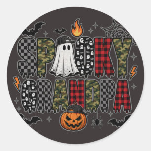 Spooky Grandpa Halloween Camo Plaid Mixed Classic Round Sticker