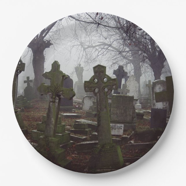 spooky graveyard paper plate (Front)