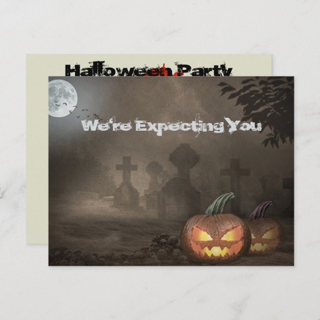 Spooky Graveyard Party Invite With Bloody Text (Front/Back)