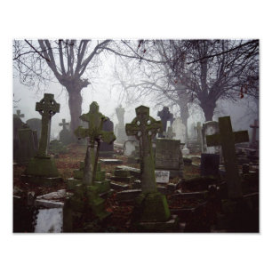 spooky graveyard photo print