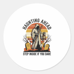 Spooky Graveyard Shirt with Haunted Sunset Reaper Classic Round Sticker
