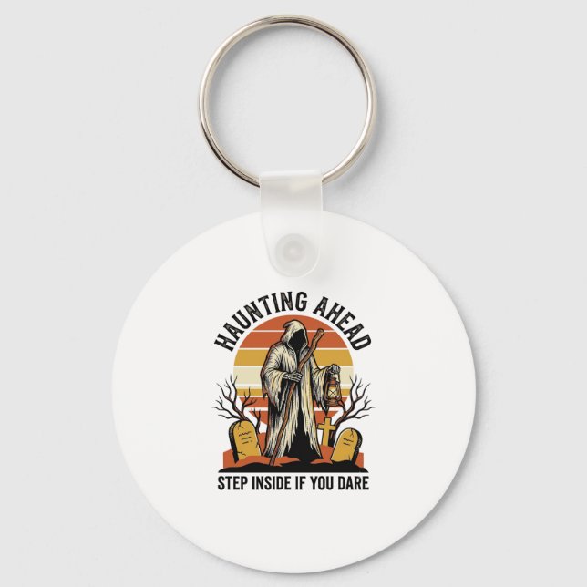 Spooky Graveyard Shirt with Haunted Sunset Reaper  Key Ring (Front)