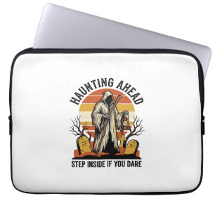 Spooky Graveyard Shirt with Haunted Sunset Reaper Laptop Sleeve