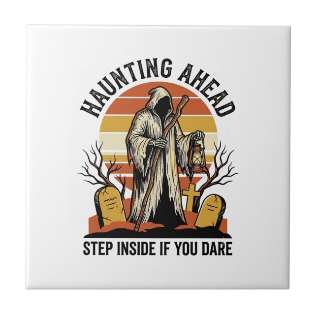 Spooky Graveyard Shirt with Haunted Sunset Reaper  Tile (Front)