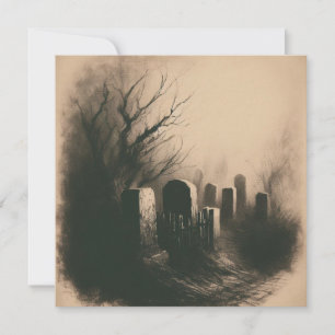 Spooky Graveyard Vintage Illustration Goth Card