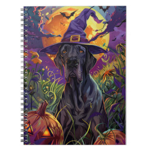 Spooky Great Dane Dog Halloween Witch Pumpkin Notebook