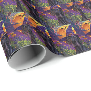 Spooky Great Dane Dog Halloween Witch Pumpkin Wrapping Paper