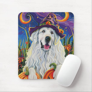 Spooky Great Pyrenees Dog Halloween Witch Pumpkin Mouse Mat