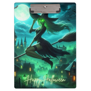 Spooky green aura Halloween witch Clipboard