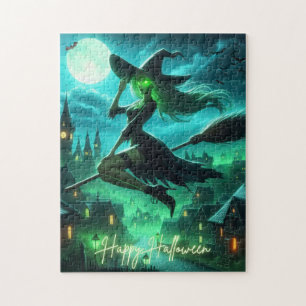 Spooky green aura Halloween witch Jigsaw Puzzle