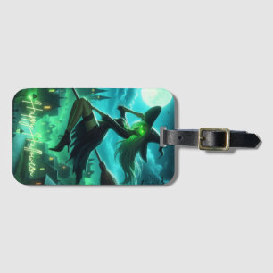 Spooky green aura Halloween witch Luggage Tag
