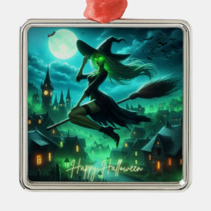 Spooky green aura Halloween witch Metal Tree Decoration