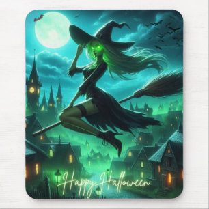 Spooky green aura Halloween witch Mouse Mat