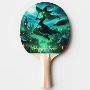 Spooky green aura Halloween witch Ping Pong Paddle