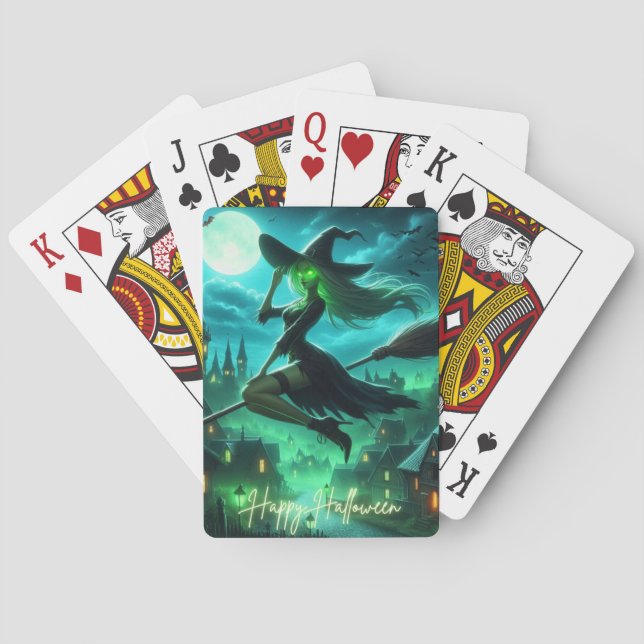 Spooky green aura Halloween witch Playing Cards (Back)