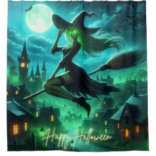 Spooky green aura Halloween witch Shower Curtain