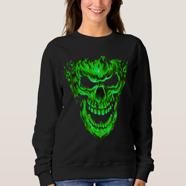 Spooky Green Fire Flame Skull awesome design Sweatshirt (Front)