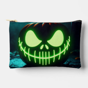 Spooky green glowing Halloween pumpkin Accessory Pouch