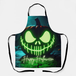 Spooky green glowing Halloween pumpkin Apron