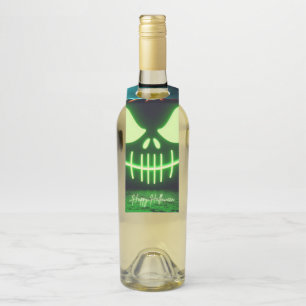Spooky green glowing Halloween pumpkin Bottle Tag
