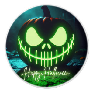 Spooky green glowing Halloween pumpkin Ceramic Knob