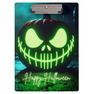 Spooky green glowing Halloween pumpkin Clipboard