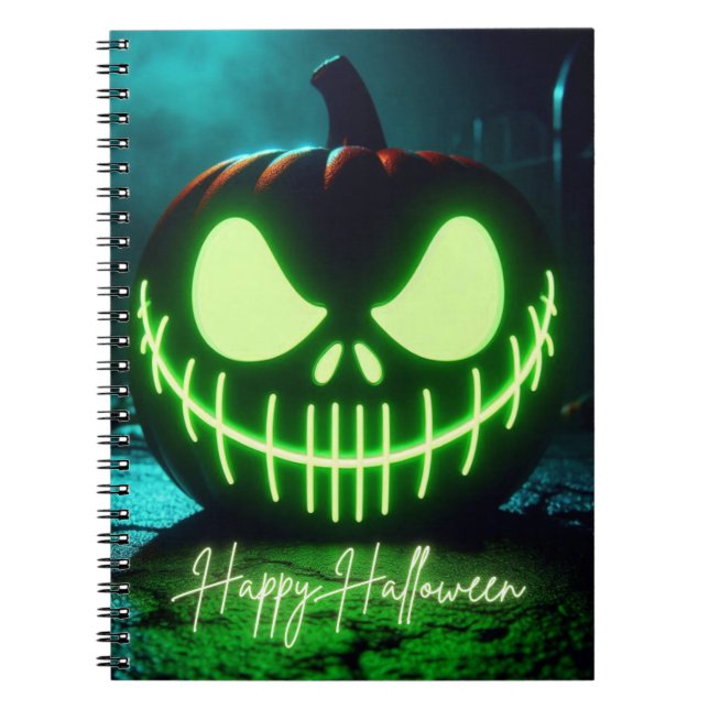 Spooky green glowing Halloween pumpkin Notebook (Front)