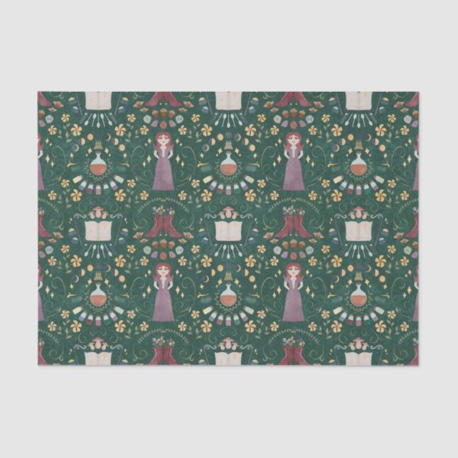 Spooky Green Halloween Witch Tissue Paper (Front)