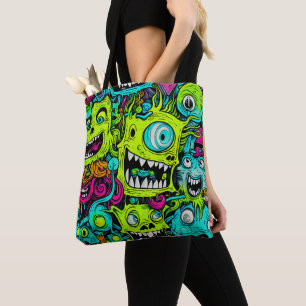 Spooky Green Monster Pattern Tote Bag