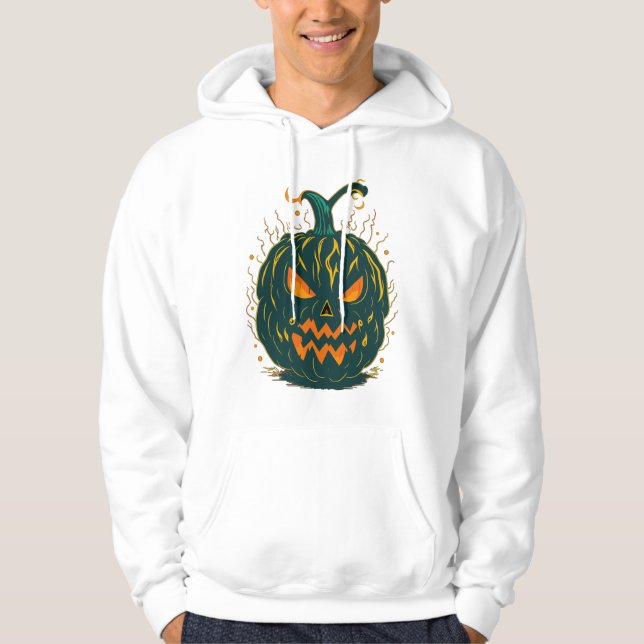 Spooky Green Pumpkin  Halloween Hoodie (Front)