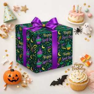 Spooky Green Witch Magic Birthday Wrapping Paper