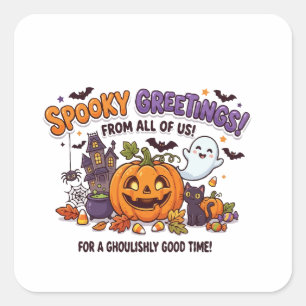 Spooky Greetings Halloween Party Card Square Sticker