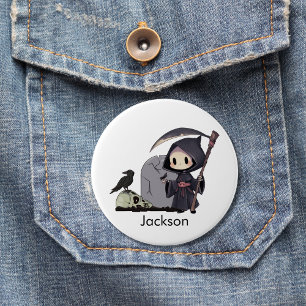 Spooky Grim Reaper Graveyard Crow Gothic Halloween 7.5 Cm Round Badge