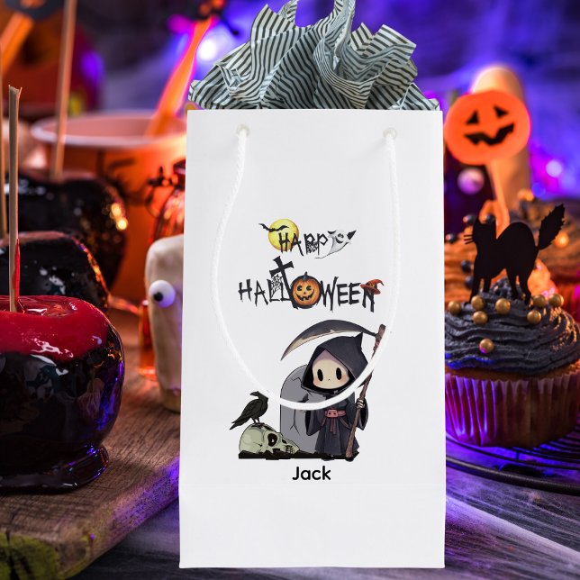 Spooky Grim Reaper Graveyard Crow Gothic Halloween Small Gift Bag (Creator Uploaded)