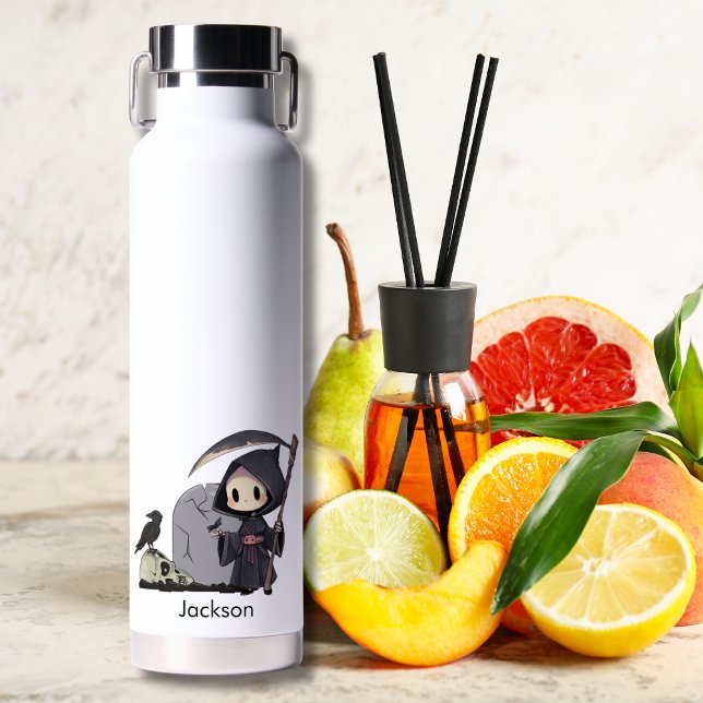 Spooky Grim Reaper Graveyard Crow Gothic Halloween Water Bottle (Creator Uploaded)