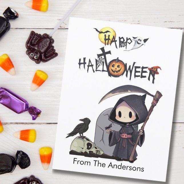 Spooky Grim Reaper Graveyard Gothic Kids Halloween Postcard (Creator Uploaded)