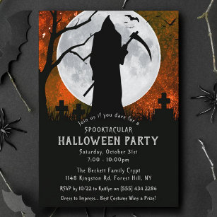Spooky Grim Reaper Graveyard Halloween Party Invitation