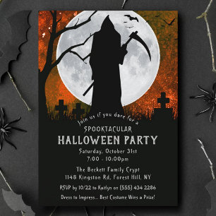 Spooky Grim Reaper Graveyard Halloween Party Invitation