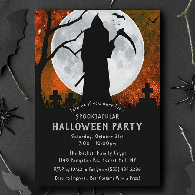 Spooky Grim Reaper Graveyard Halloween Party Invitation (Creator Uploaded)