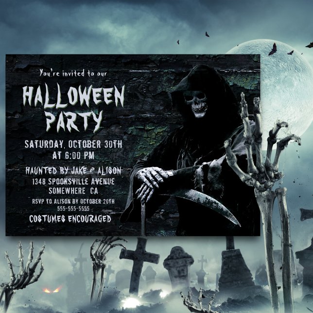 Spooky Grim Reaper Halloween Party Invitation (Creator Uploaded)